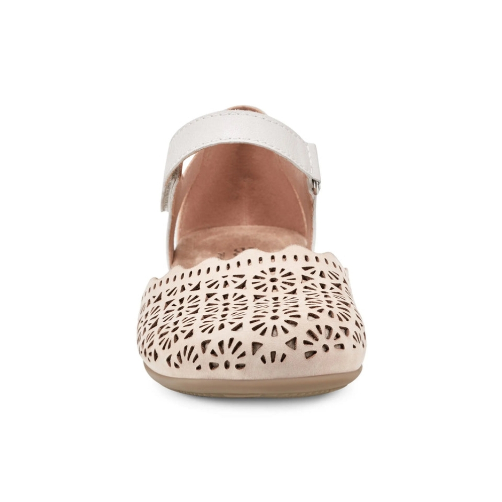 Earth Origins Laser-Cut Ankle-Strap Flats in White and Tan - Picture 4 of 10